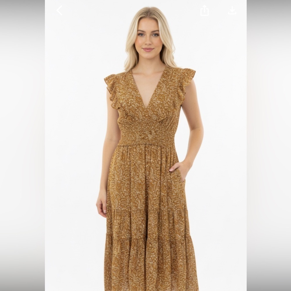 Universal Thread Floral Wrap Dress in Mustard Yellow size XLarge boho